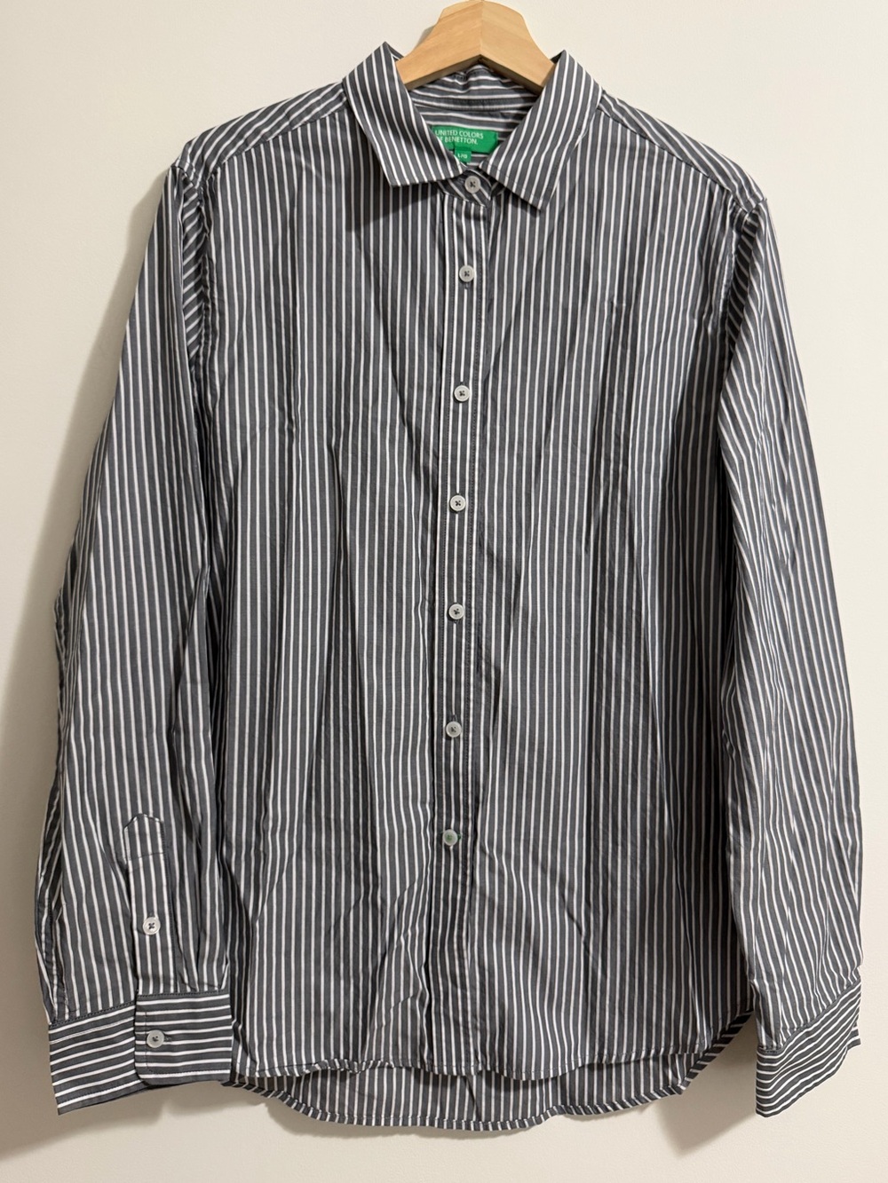 United Colors Of Benetton Charcoal and White Vertical Stripe Dress Shirt